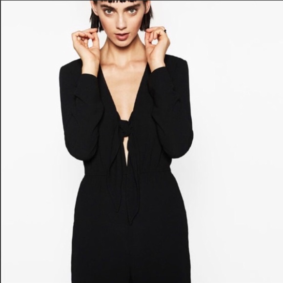 Zara Plunging Neckline Jumpsuit Black - Picture 2 of 6